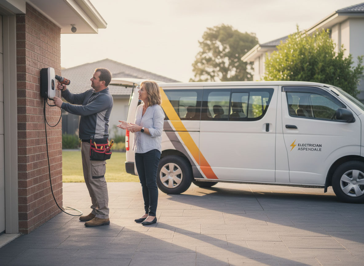 Electrician installing an EV charger at a Melbourne home