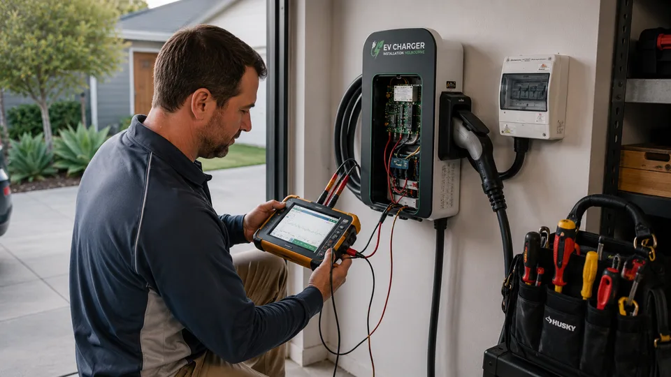 Electrician diagnosing an EV charger fault